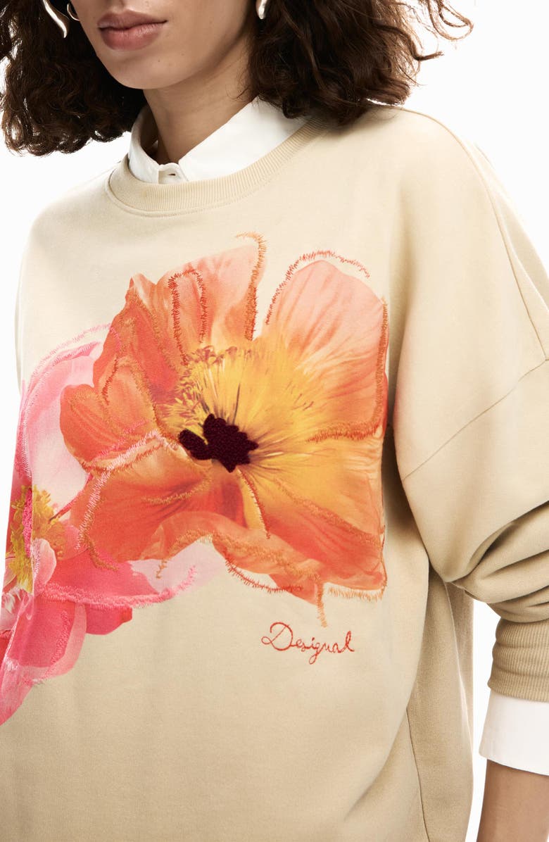 Desigual Floral Graphic Sweatshirt, Alternate, color, Off White