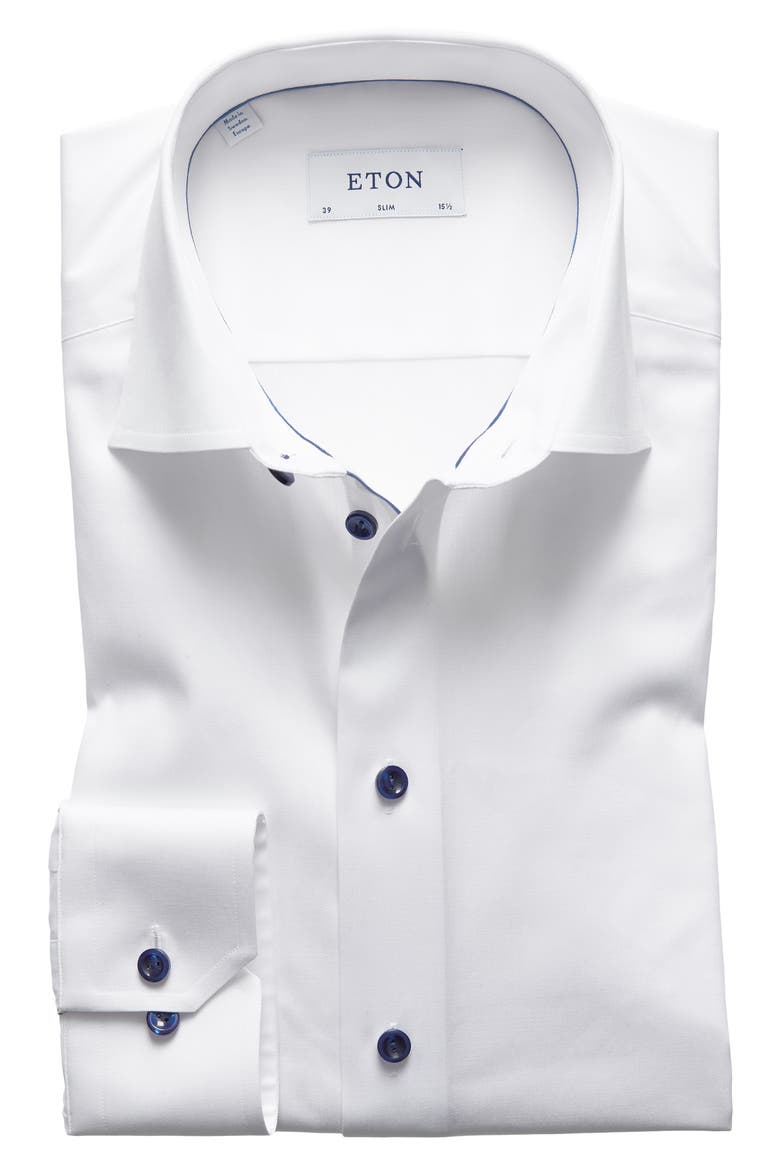 Slim Fit Cotton Twill Dress Shirt, Alternate, color, WHITE/ NAVY