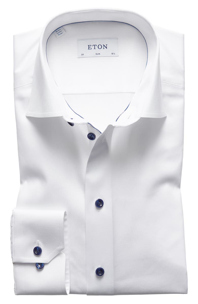 Eton Slim Fit Cotton Twill Dress Shirt, Alternate, color, White/ Navy