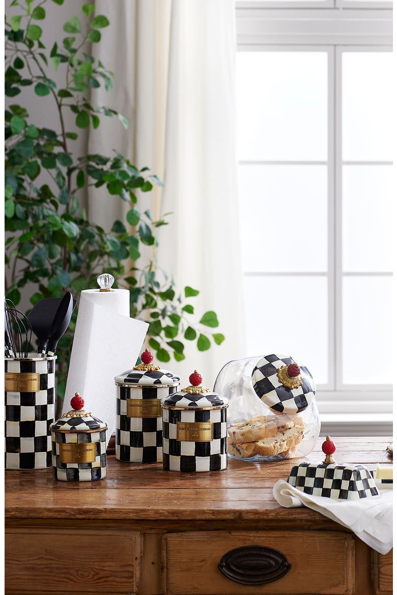 Courtly Check Enamel Canister, Alternate, color, BLACK/ WHITE