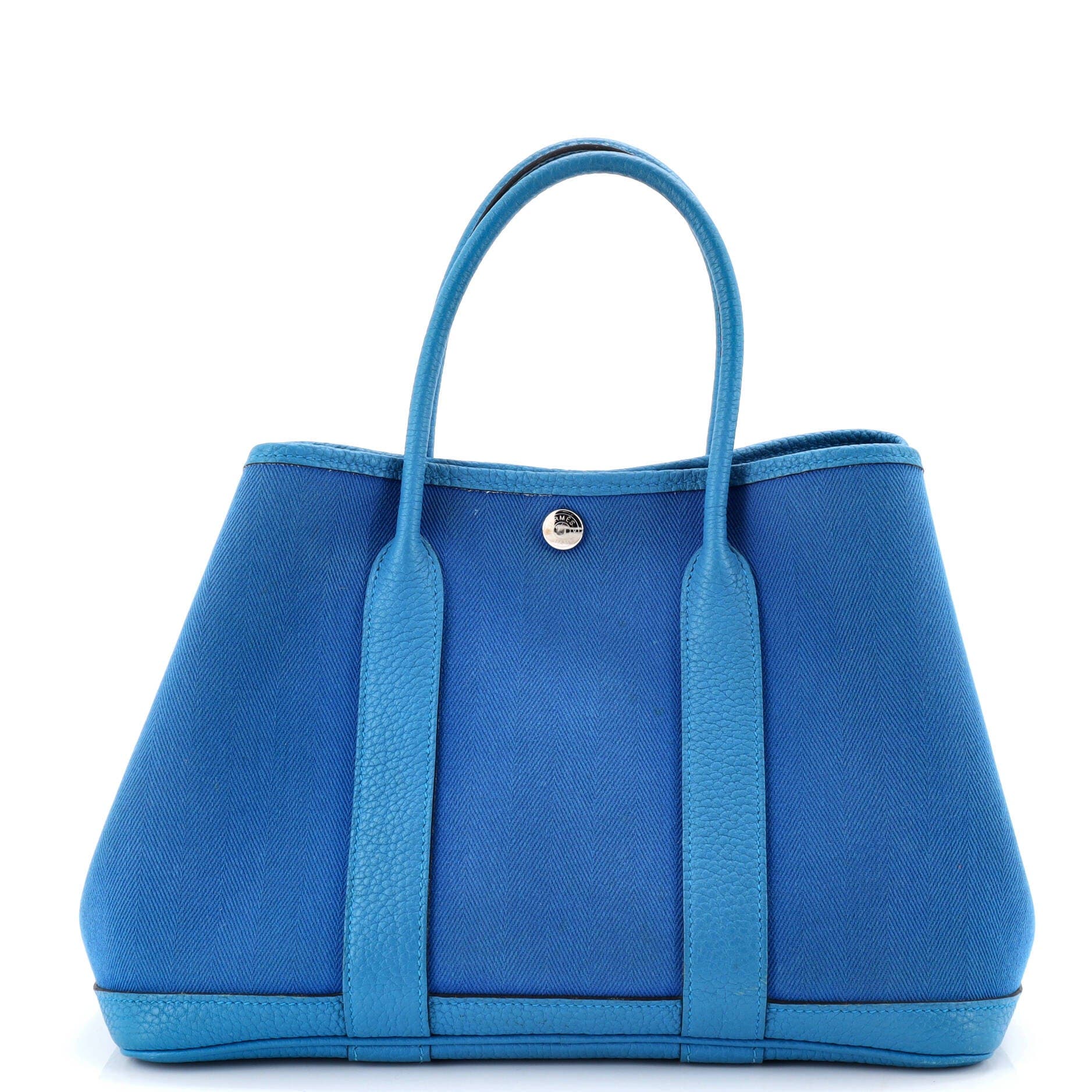 Pre-Owned Hermes Garden Party Tote Toile and Leather 30, Main, color, Bleu Zanzibar