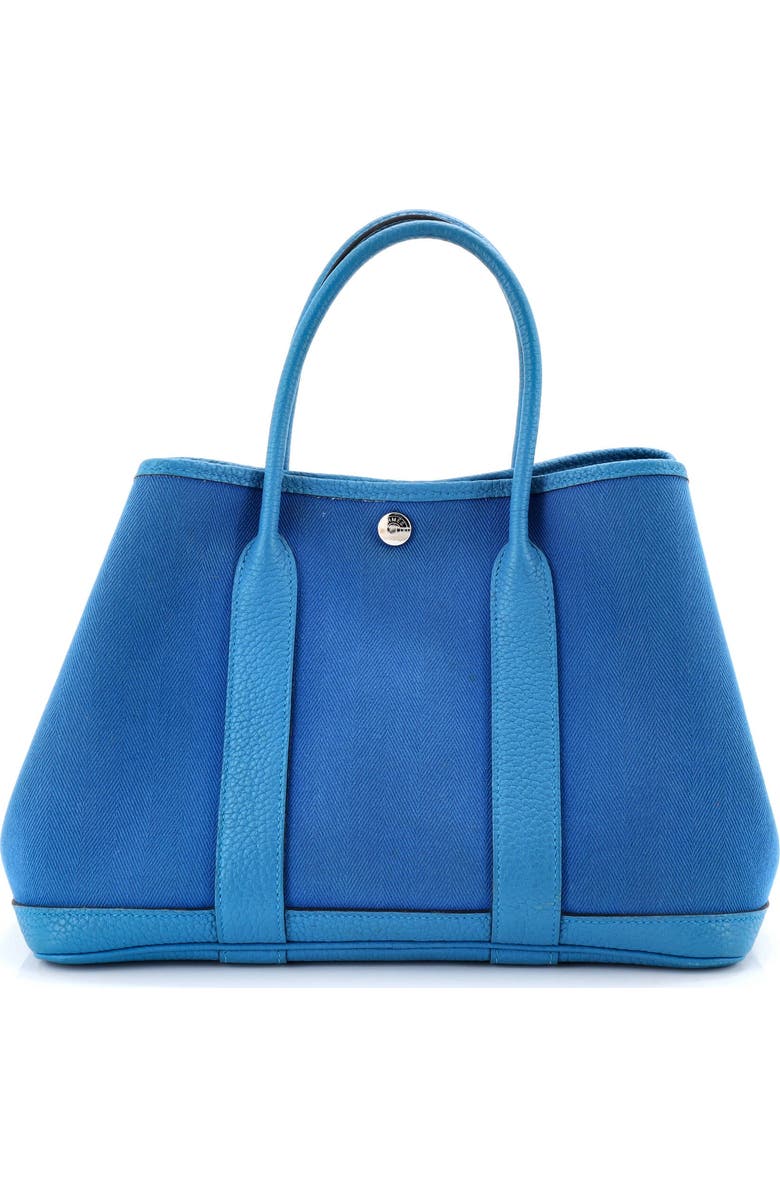 Pre-Owned Hermes Garden Party Tote Toile and Leather 30, Main, color, Bleu Zanzibar