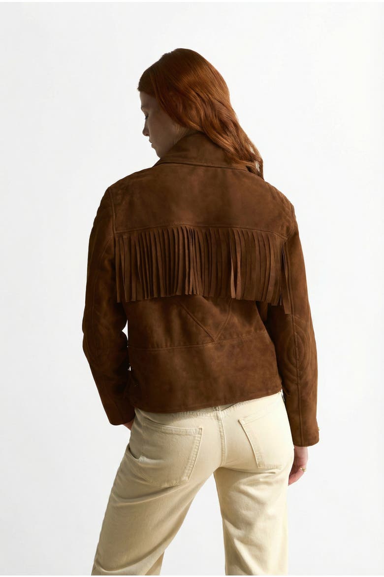 Lara Fringe Suede Jacket, Alternate, color, Chestnut