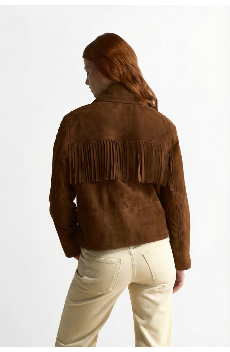 FURNIQ UK Lara Fringe Suede Jacket, Alternate, color, Chestnut