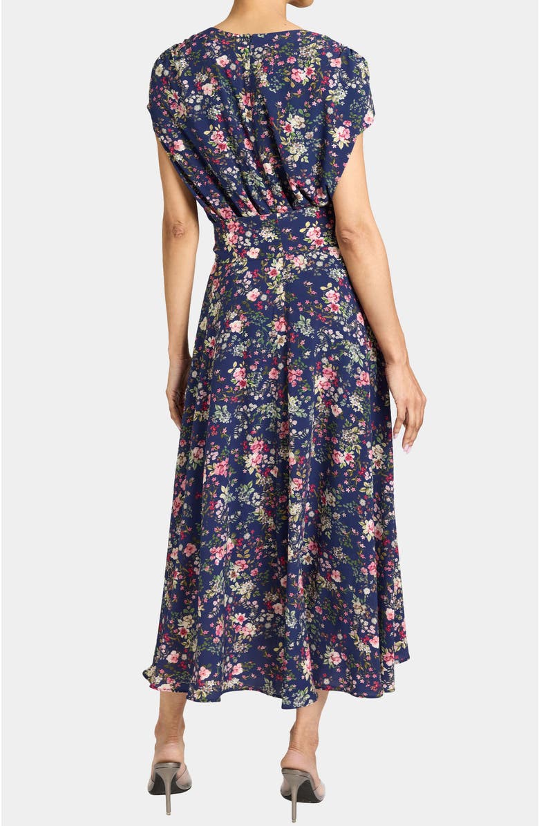 Santorelli TALIA Cap Sleeve Midi Dress in Stretch Floral Print, Alternate, color, Aegean Multi
