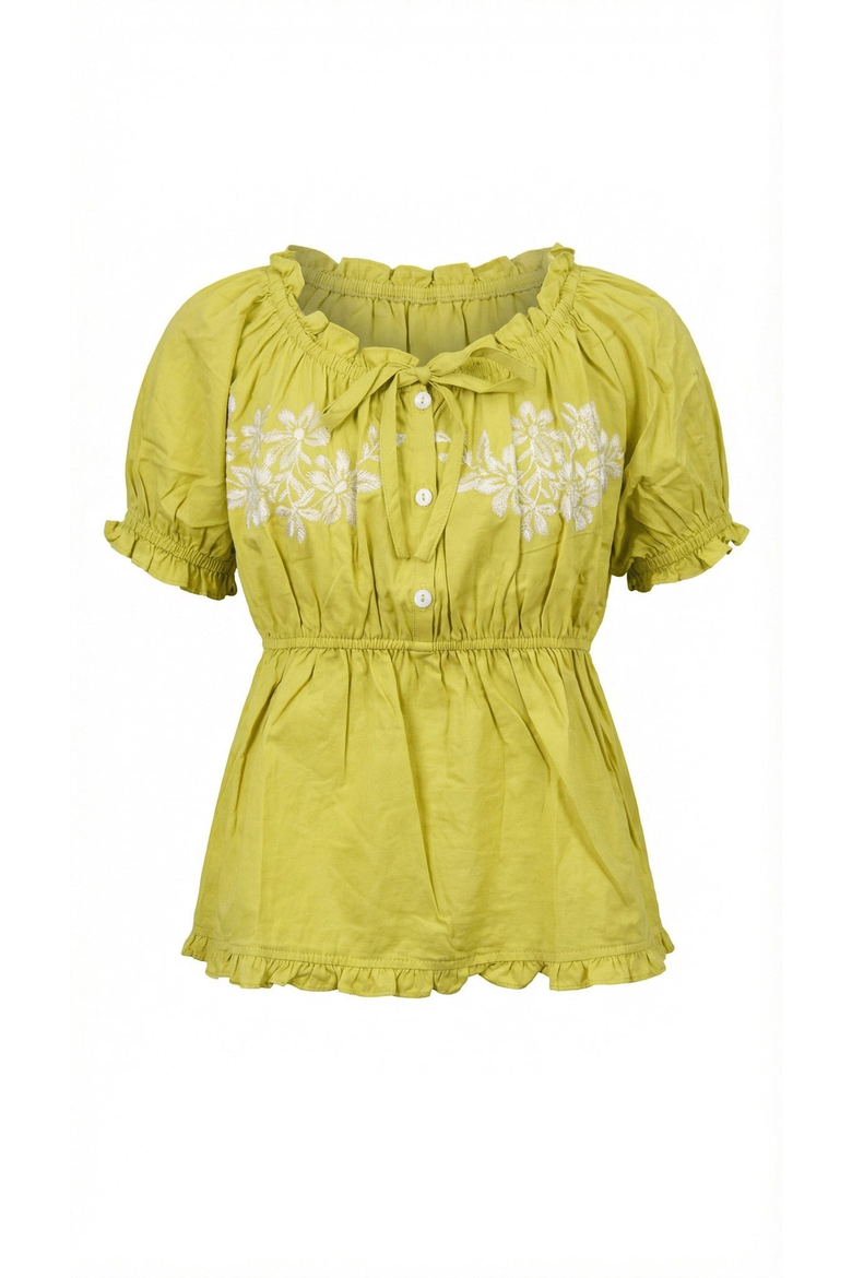 Embroidered Ruffle Trim Peplum Blouse, Alternate, color, Green