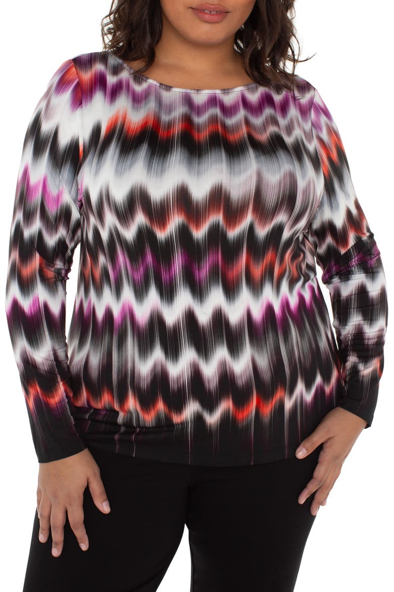 Abstract Print Boat Neck Long Sleeve Top, Main, color, MULTI WAVY STRIPE