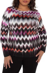 Liverpool Los Angeles Abstract Print Boat Neck Long Sleeve Top
