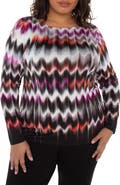 Liverpool Los Angeles Abstract Print Boat Neck Long Sleeve Top