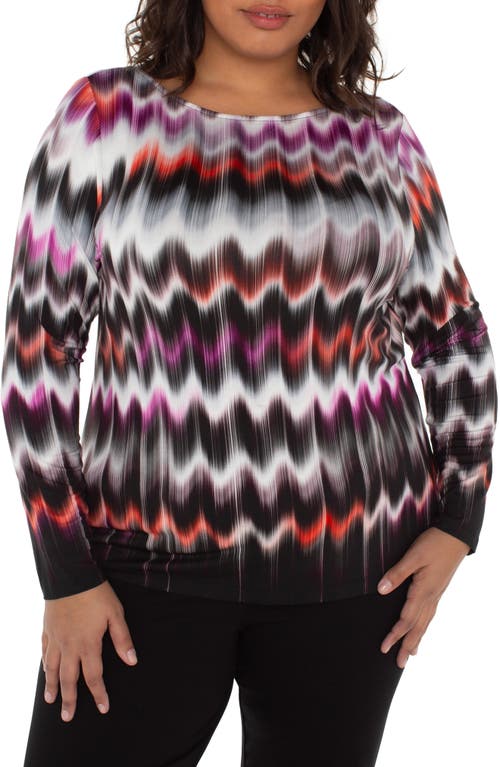 Liverpool Los Angeles Abstract Print Boat Neck Long Sleeve Top in Multi Wavy Stripe  product