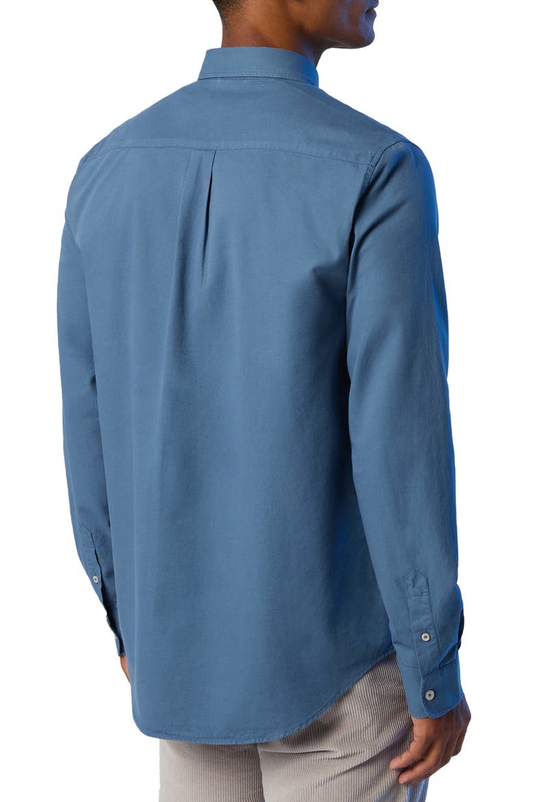 Logo Embroidered Cotton Gabardine Button-Down Shirt, Alternate, color, WINTER SEA