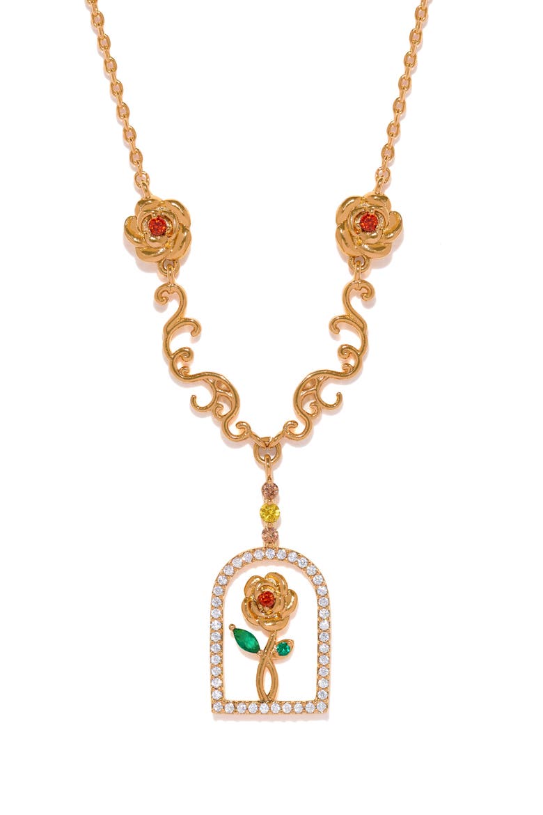 Kids' Disney Belle Rose Pendant Necklace, Main, color, GOLD