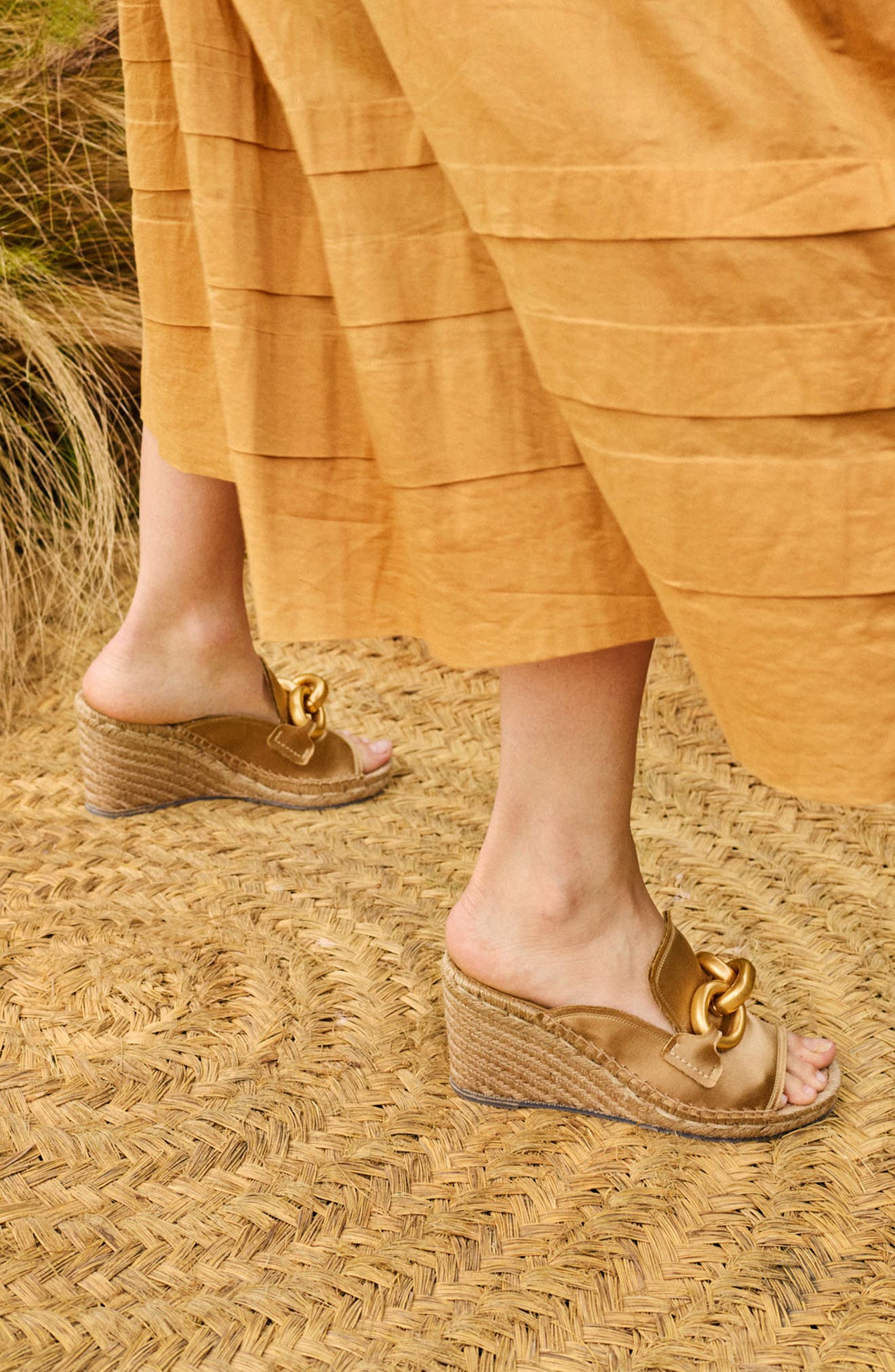 Pedro Garcia Oliveta Platform Wedge Sandal, Alternate, color, Brulee Satin-Gold