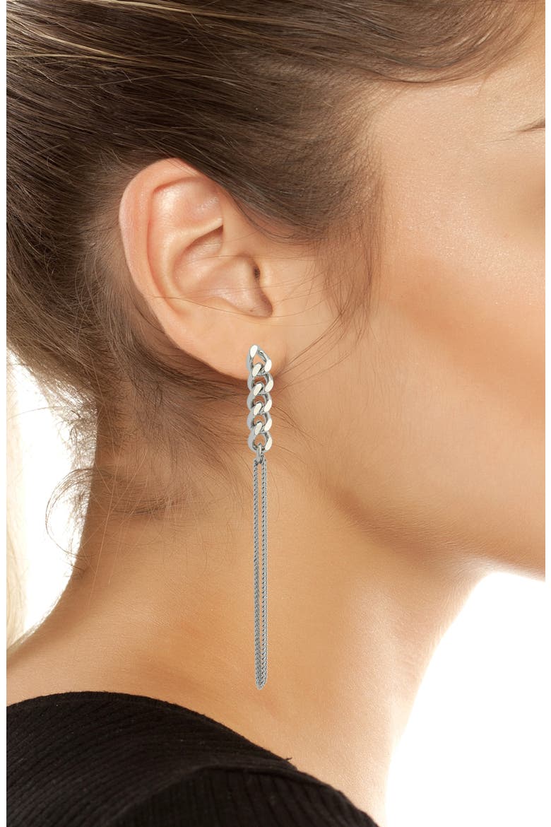 Mix Chain Linear Drop Earrings, Alternate, color, SHINY SILVER