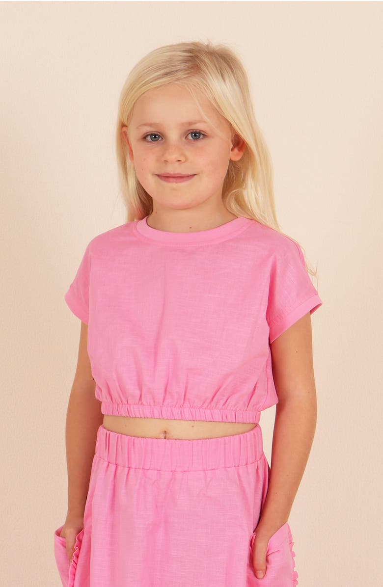 TINY TRIBE Kids' Cotton & Linen Crop T-Shirt, Alternate, color, Pink