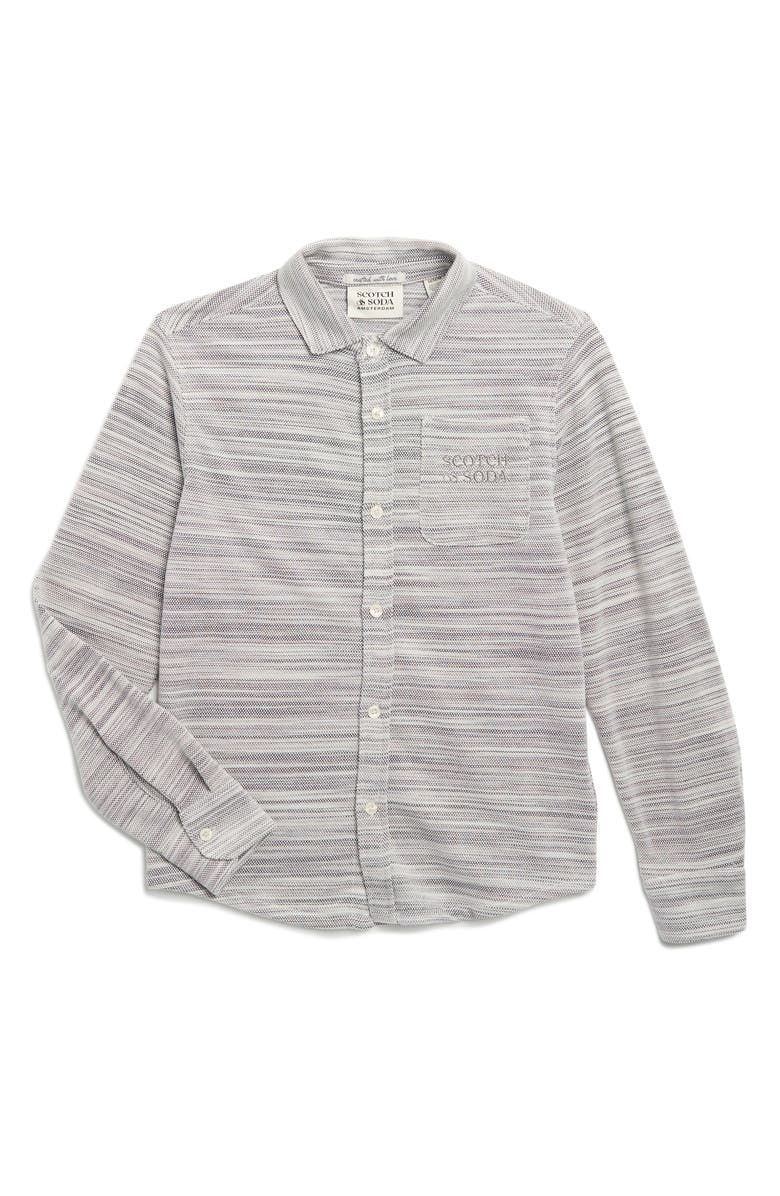 Scotch & Soda Kids' Space Dye Pique Button-Up Shirt, Main, color, White/Pastel