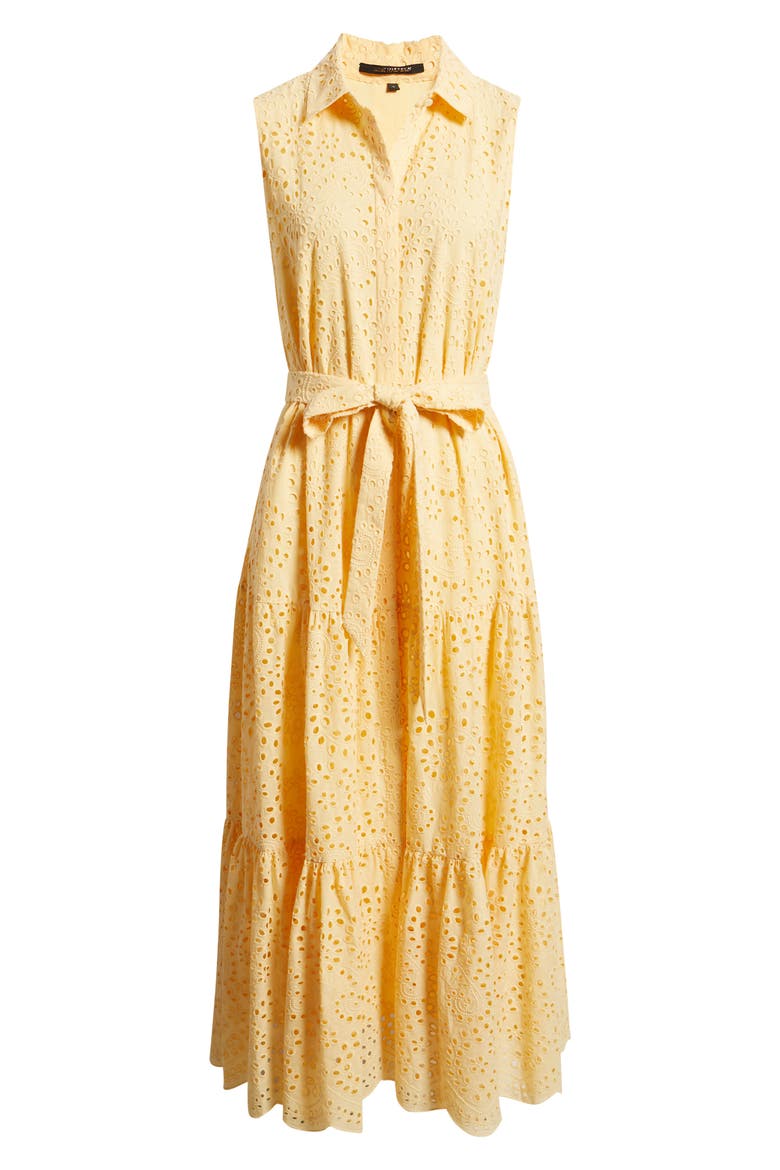 Camila Eyelet Tie Waist Sleeveless Maxi Dress, Alternate, color, CHAMOMILE