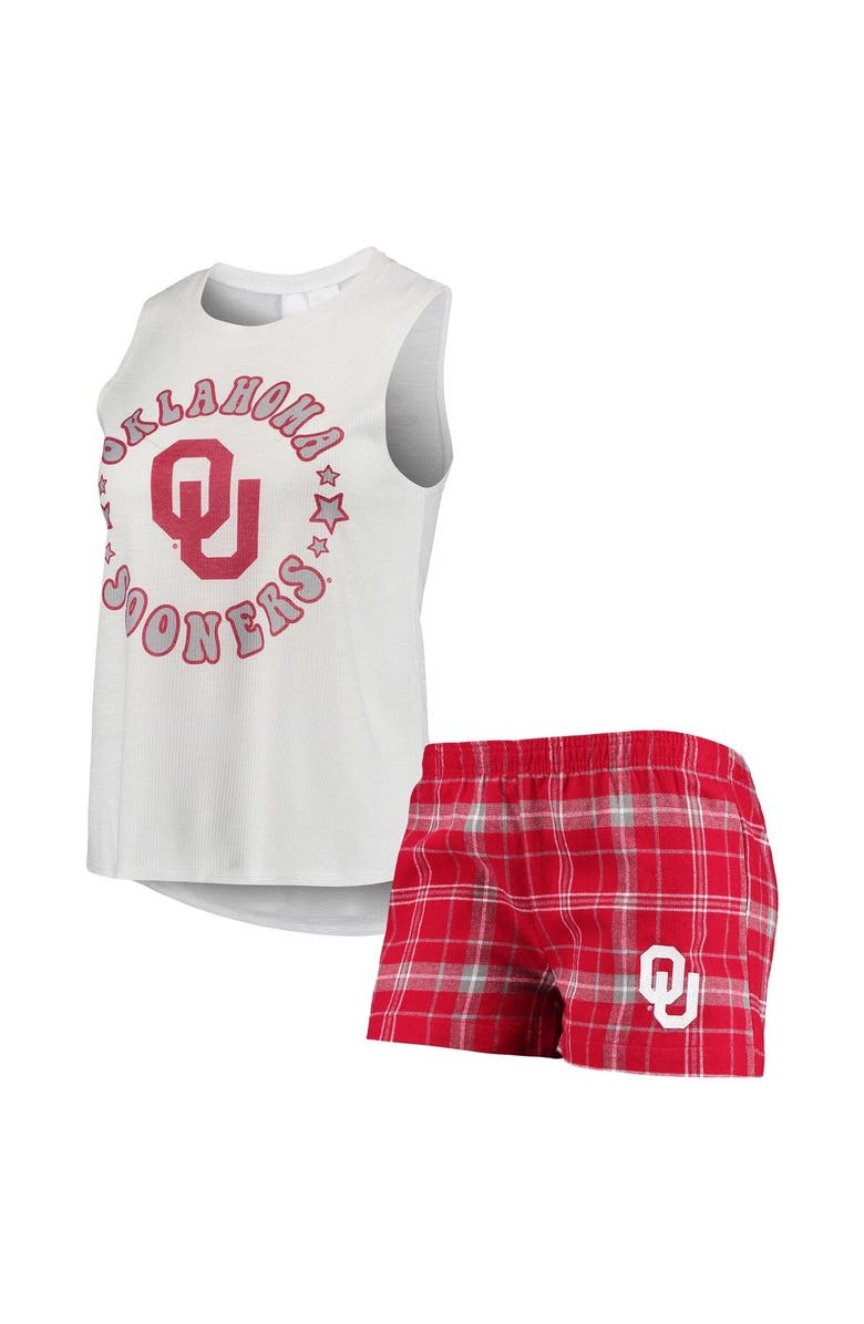 CONCEPTS SPORT Women's Concepts Sport Crimson/White Oklahoma Sooners Ultimate Flannel Tank Top & Shorts Sleep Set, Main, color, 