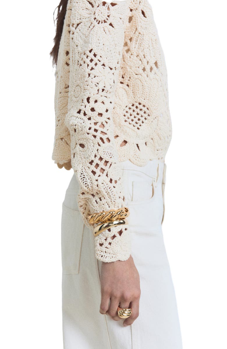 MANGO Open Knit Cardigan Jacket, Alternate, color, Ecru