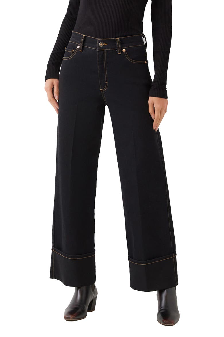 Cuffed Cropped Wide Leg Jeans, Main, color, BLACK