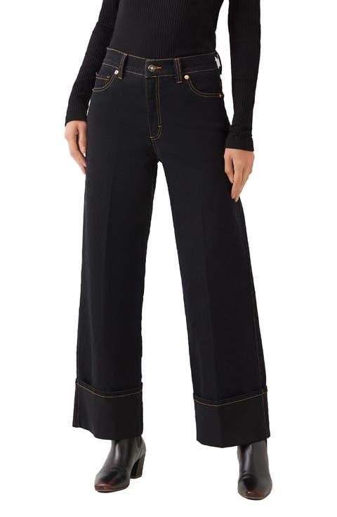 Cuffed Cropped Wide Leg Jeans