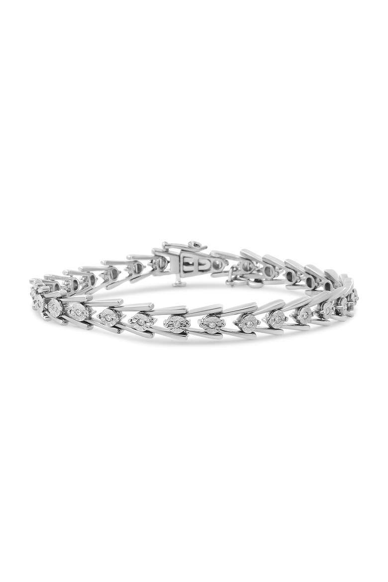 .925 Sterling Silver 1/2 Cttw Diamond Miracle-Set Double Swoosh Milgrain Style Tennis Bracelet, Main, color, Silver