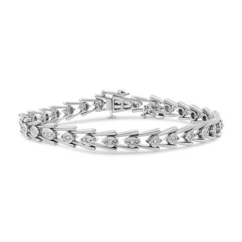 .925 Sterling Silver 1/2 Cttw Diamond Miracle-Set Double Swoosh Milgrain Style Tennis Bracelet