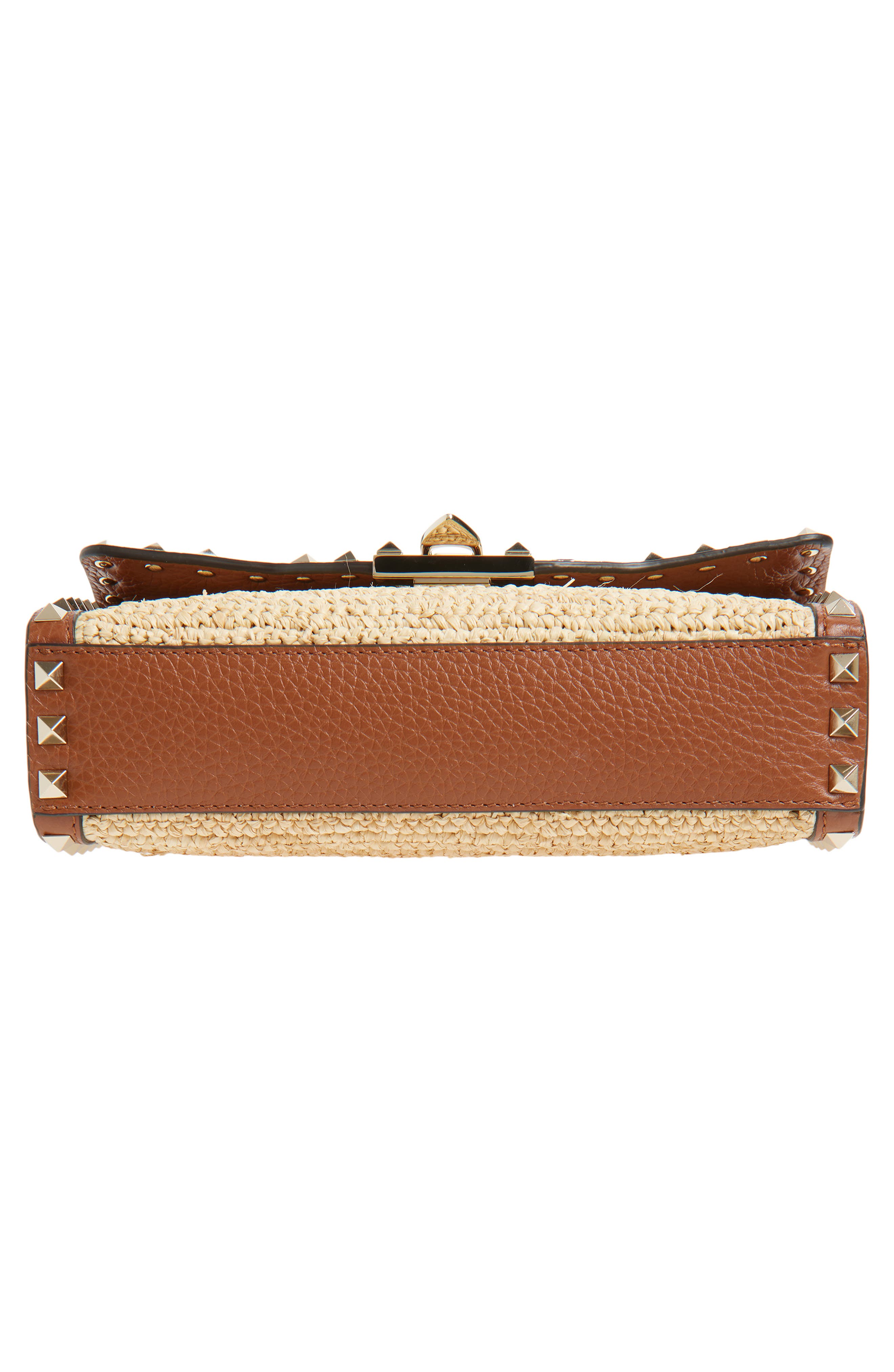 Valentino Garavani Small Rockstud Raffia Crochet Shoulder Bag, Alternate, color, Natural