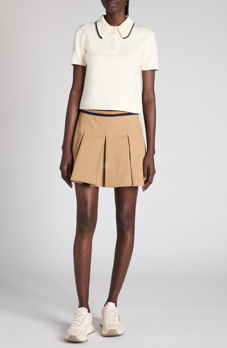 Moncler Pleated Cotton Stretch Gabardine Miniskirt, Alternate, color, Beige