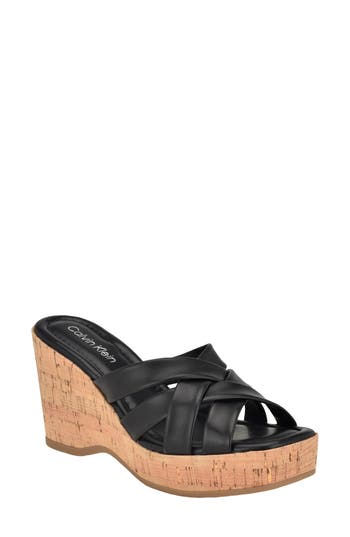 Calvin Klein Hayes Platform Wedge Slide Sandal In Black