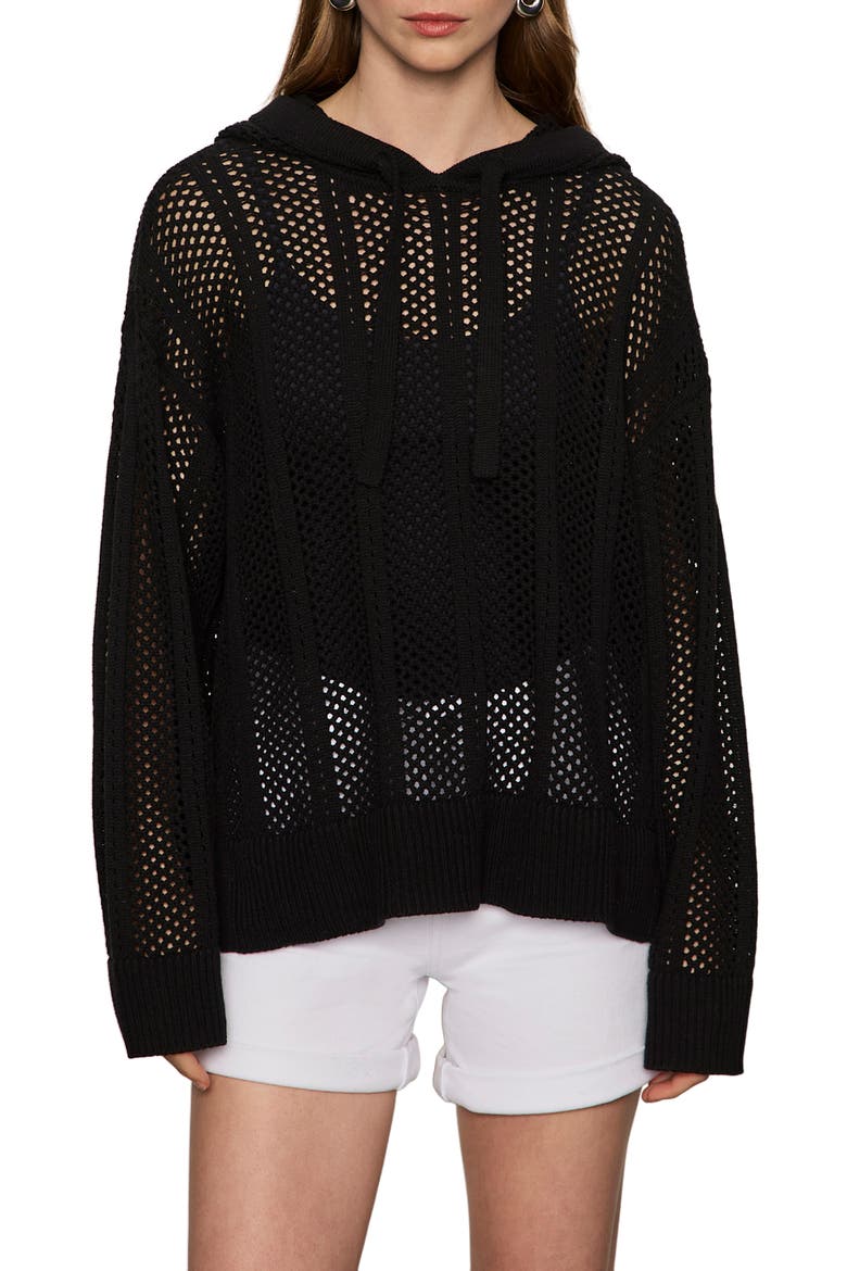 Beach Open Knit Hoodie, Main, color, BLACK