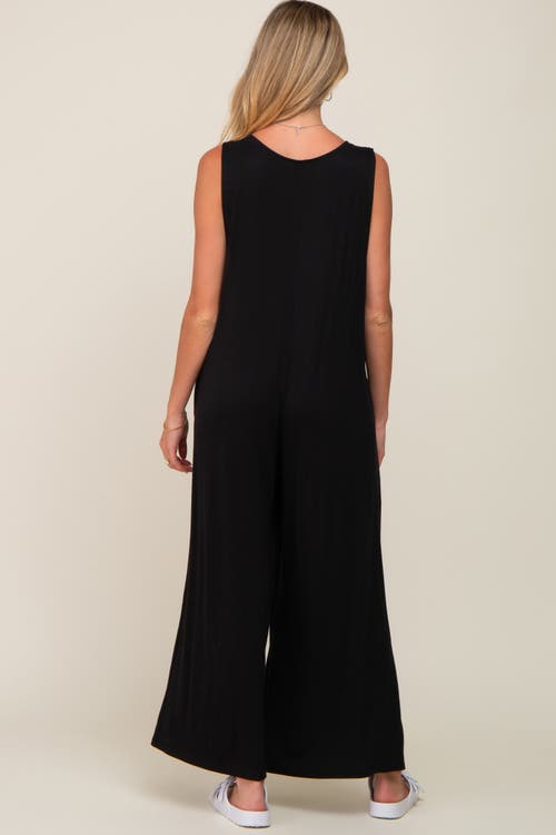 Pinkblush Deep V Sleeveless Wide Leg Jumpsuit In Black