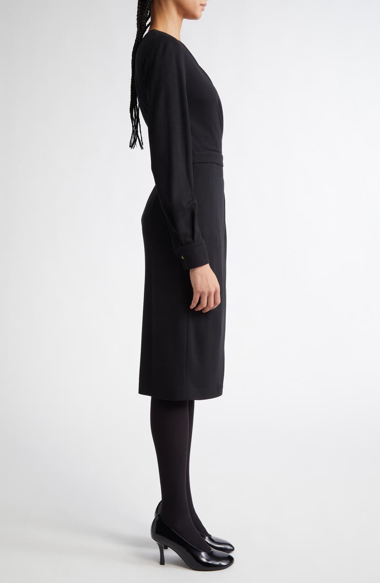 Max Mara Virtus Long Sleeve Jersey Faux Wrap Dress, Alternate, color, Black