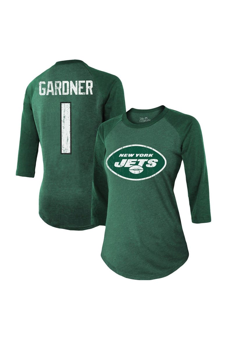 Women's Majestic Threads Ahmad Sauce Gardner Green New York Jets Player Name & Number Tri-Blend 3/4-Sleeve Fitted T-Shirt, Main, color, Green