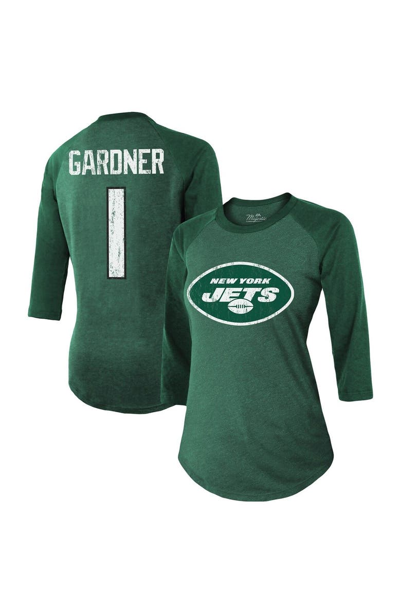 Majestic Threads Women's Majestic Threads Ahmad Sauce Gardner Green New York Jets Player Name & Number Tri-Blend 3/4-Sleeve Fitted T-Shirt, Main, color, Green