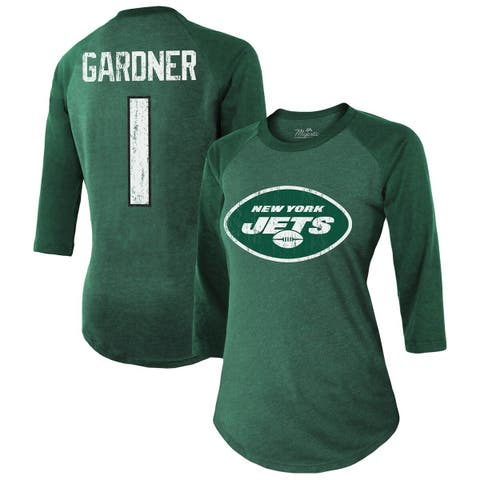 Women's Majestic Threads Ahmad Sauce Gardner Green New York Jets Player Name & Number Tri-Blend 3/4-Sleeve Fitted T-Shirt