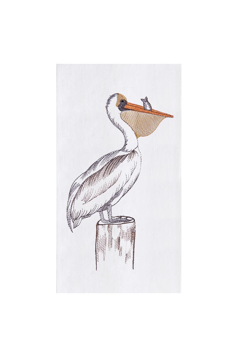 Pelican on Pier Piling 100% Cotton Embroidered Flour Sack Kitchen Dishtowel, Main, color, White