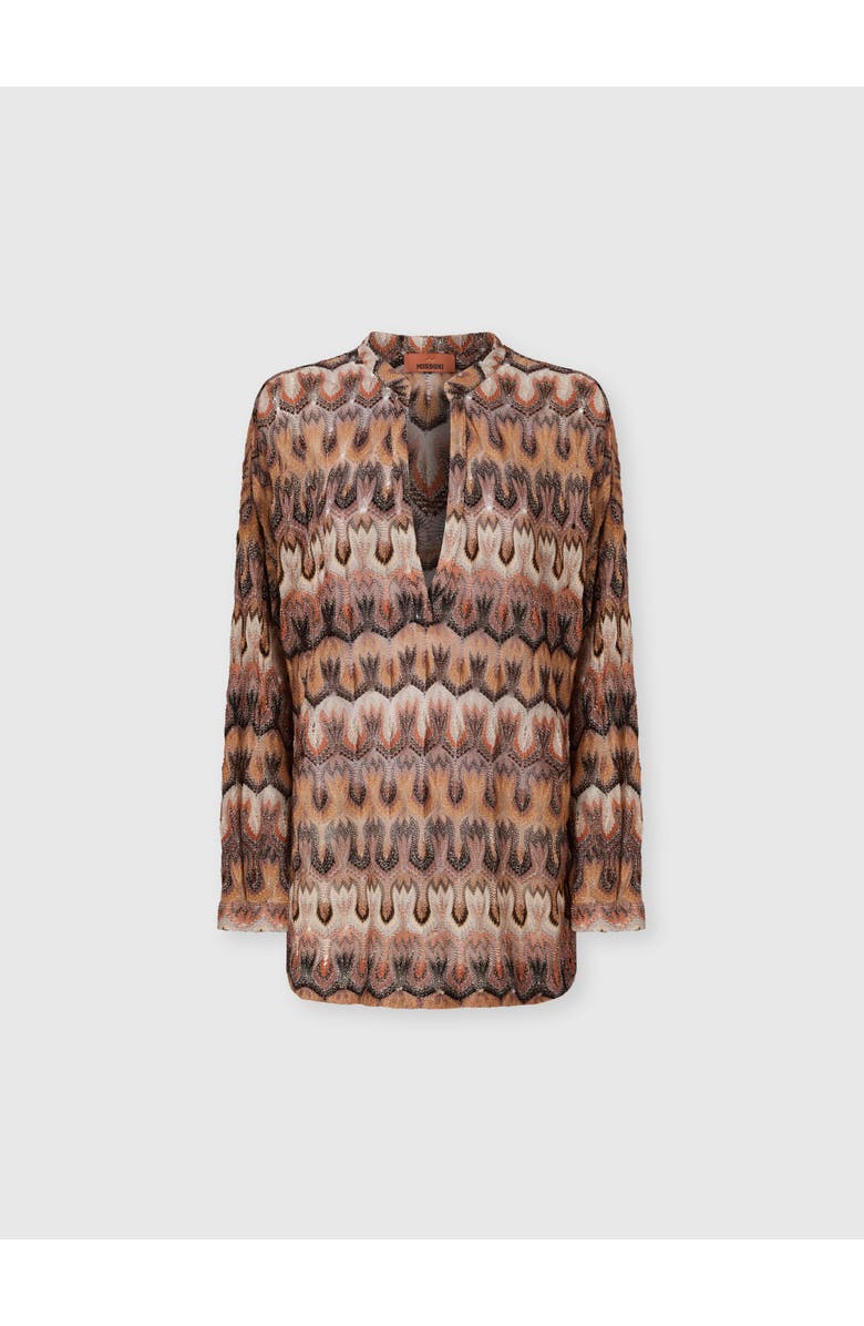 Missoni Oversized Blouse In Viscose Lamé With Arabesque Motif, Main, color, Tan