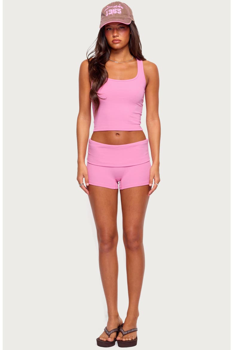 Audrea Foldover Stretch Cotton Bike Shorts, Alternate, color, FUCHSIA