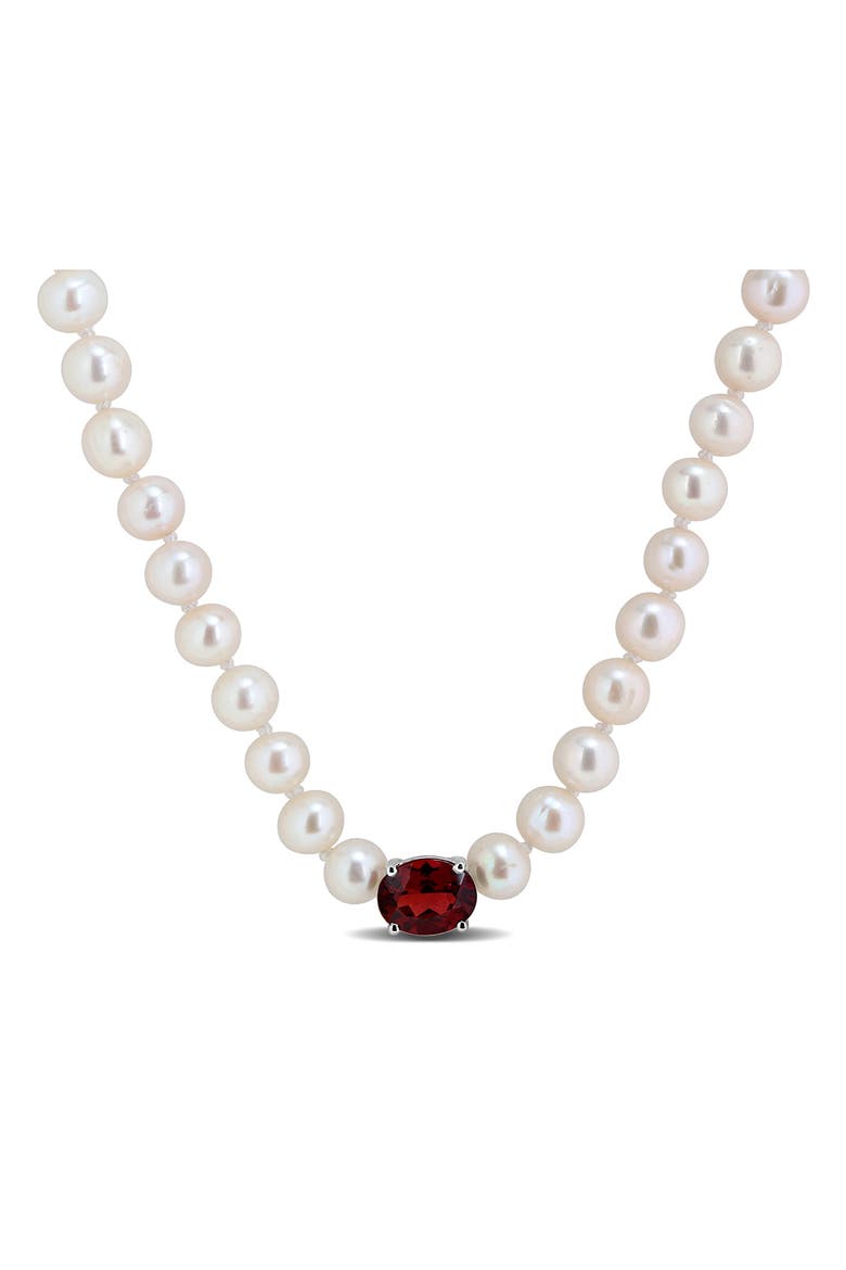 Garnet & Freshwater Pearl Strand Necklace, Main, color, WHITE GOLD