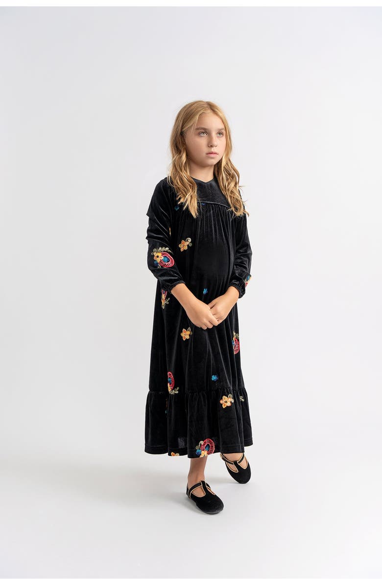 Clô Velour Maxi Robe with Floral Embroidery and Back Zipper, Alternate, color, Black