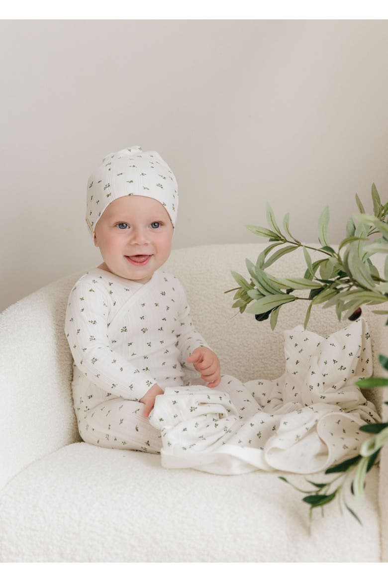 Floral Pointelle Collection - Footie and Beanie, Alternate, color, Ivory/Blue