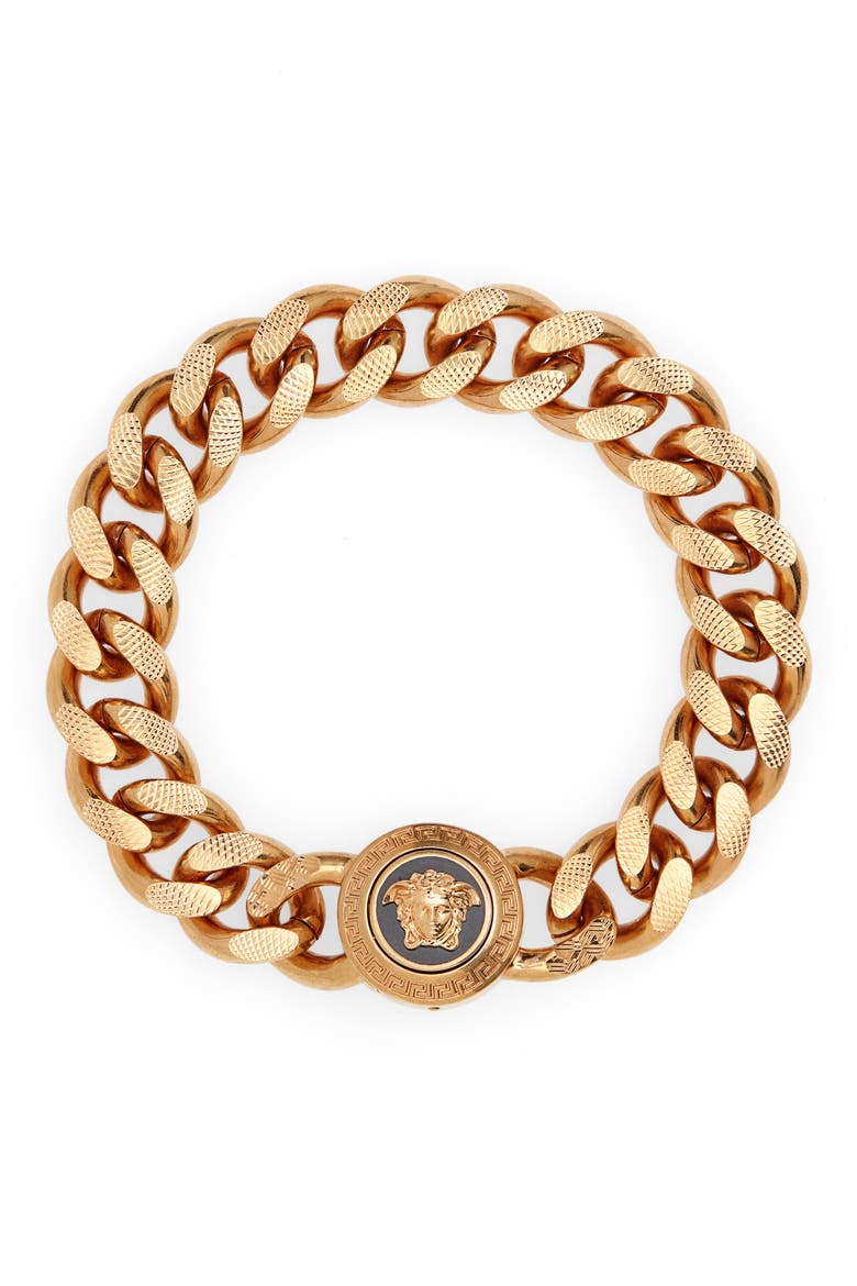 Medusa Chain Bracelet, Main, color, BLACK TRIBUTE GOLD