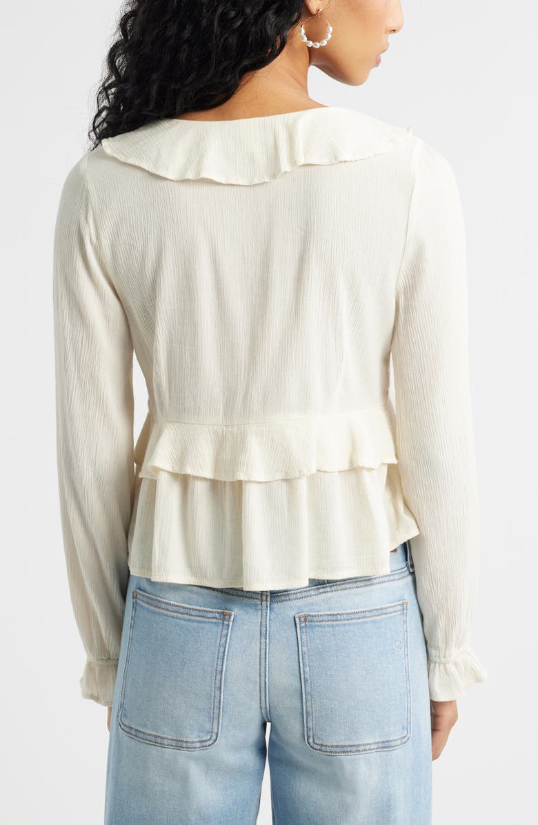 BP. Ruffle Tie Neck Button-Up Shirt, Alternate, color, Ivory Dove