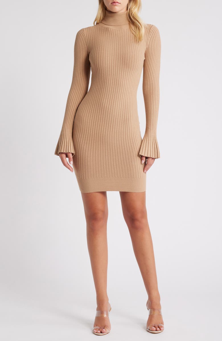 bebe Turtleneck Long Sleeve Sweater Dress, Main, color, 