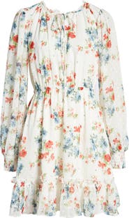Rachel Parcell Floral Print Long Sleeve Swiss Dot Dress