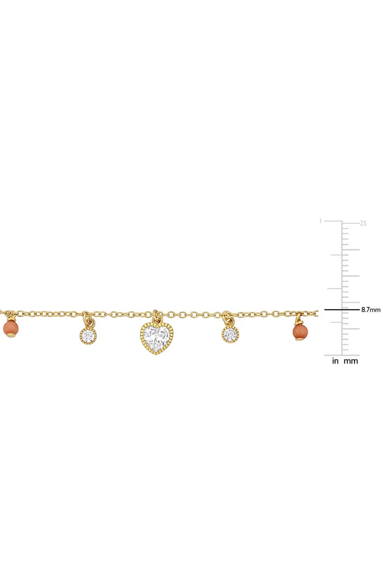 Cubic Zirconia & Pink Bead Station Heart Necklace, Alternate, color, Yellow-Plated