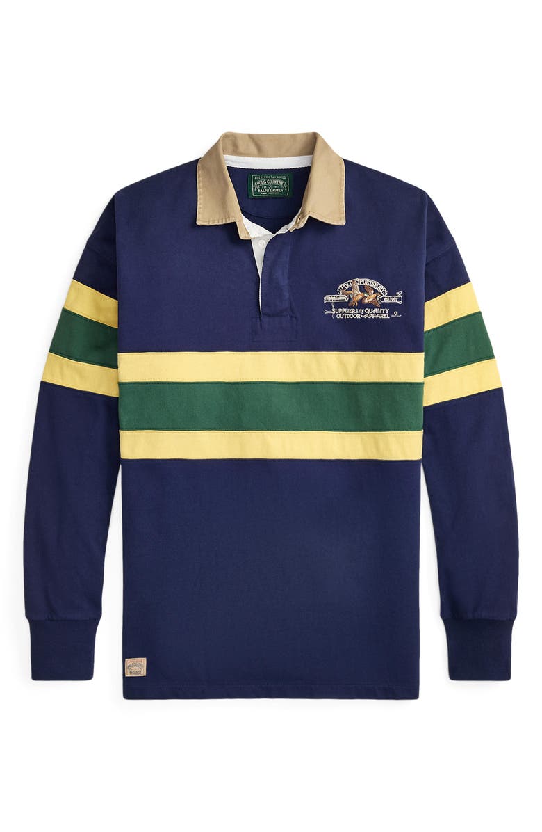 Polo Ralph Lauren Vintage Fit Embroidered Rugby Shirt, Alternate, color, Newport Navy/ Multi