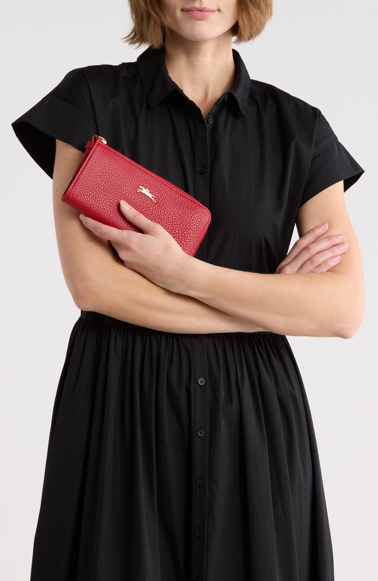 Longchamp Leather Zip-Around Wallet, Alternate, color,