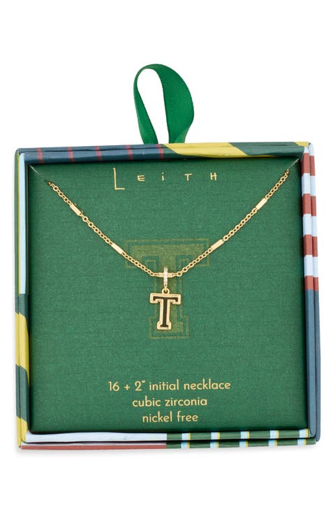 Varsity Font Cubic Zirconia Initial Pendant Necklace